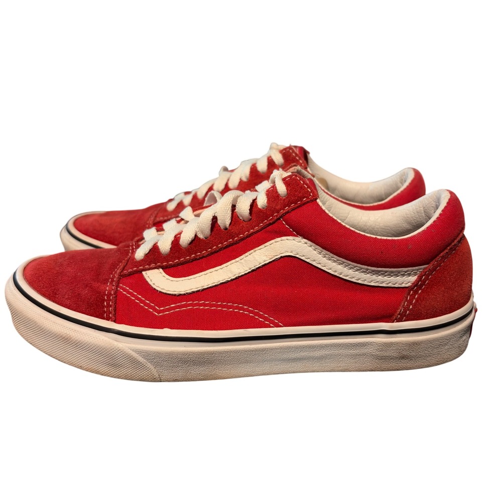 Vans Old Skool Red White Suede Canvas Low Top Skate Shoes Mens 8 Womens 9.5